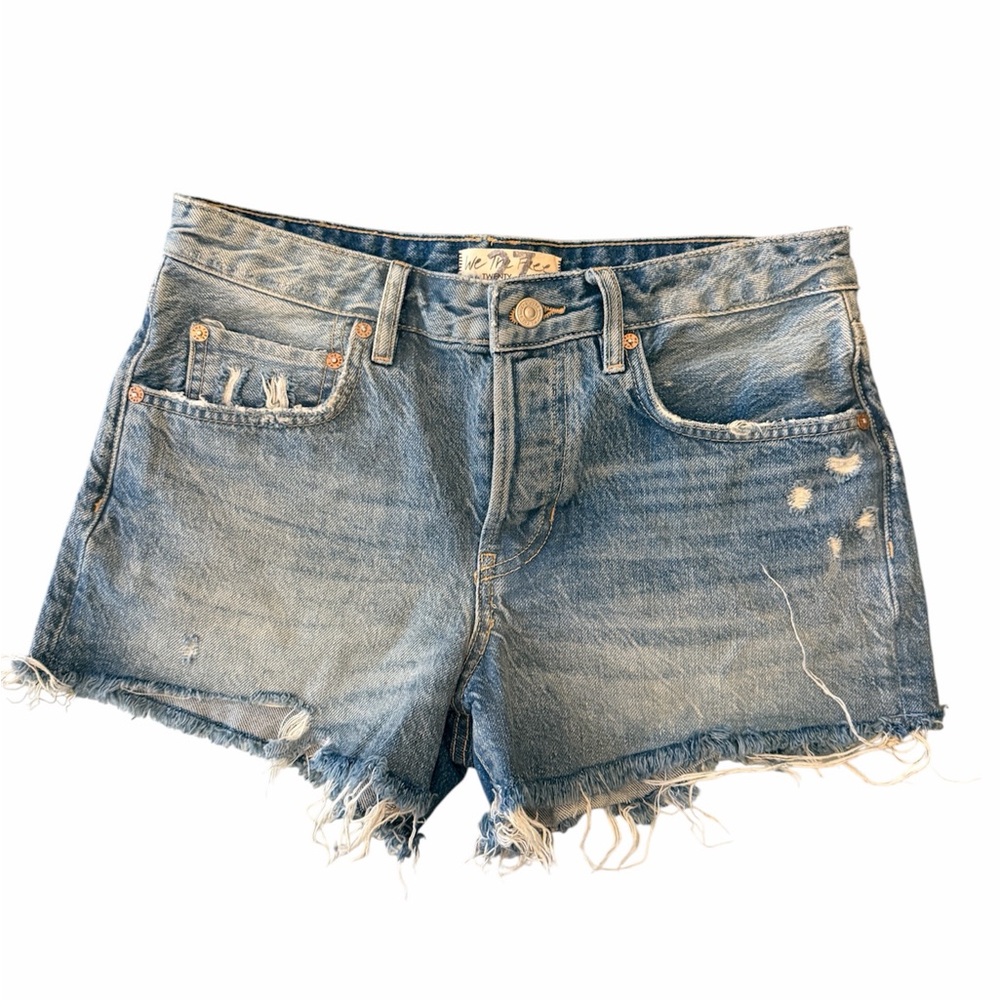 Free People High Waist Distressed Blue Shorts
